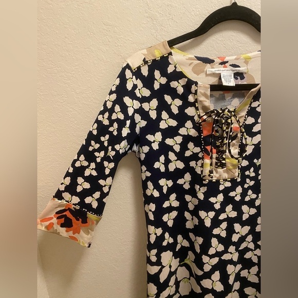 Diane Von Furstenberg Silk Mixed Floral Front Tie Mini Dress - Picture 2 of 11